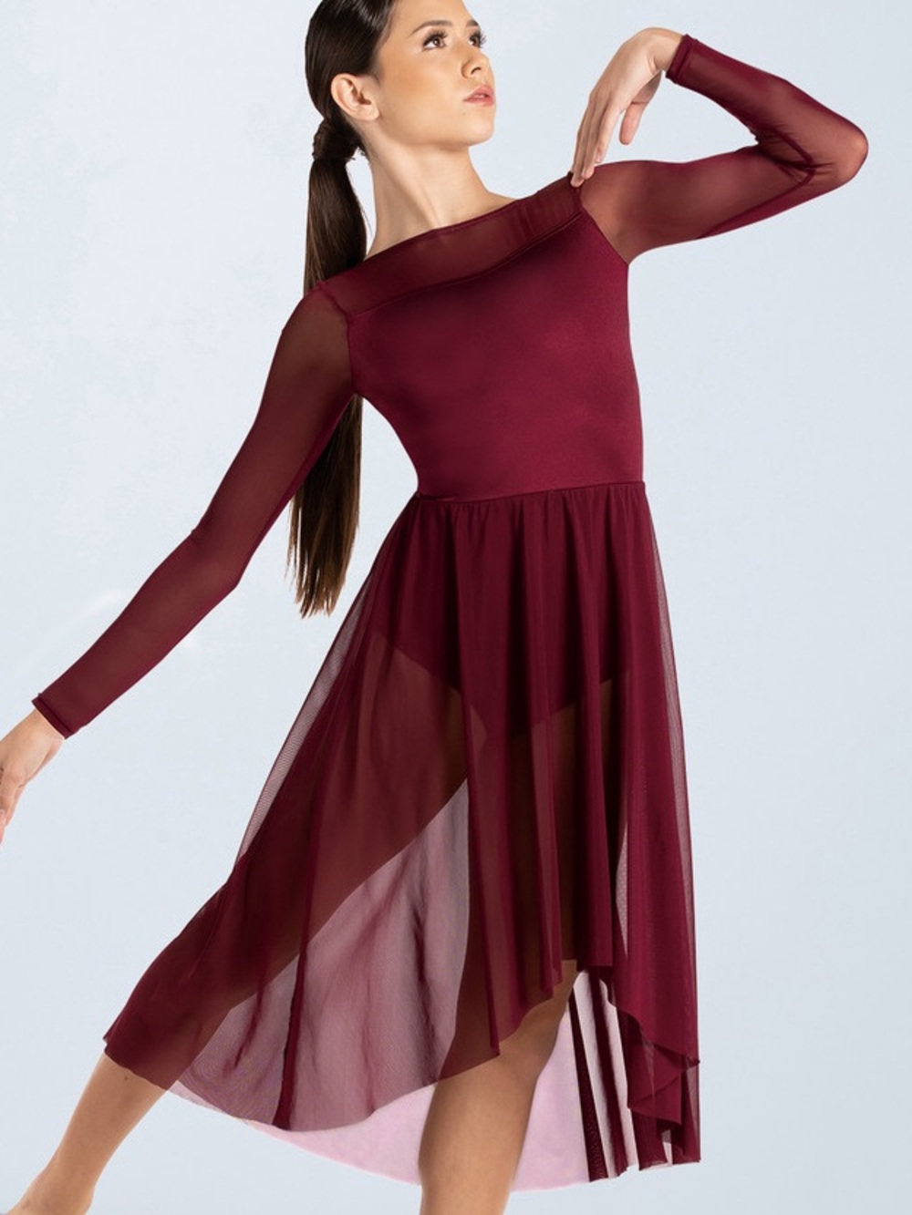 Weissman Mesh High-Low Midi Dress Dance Costume